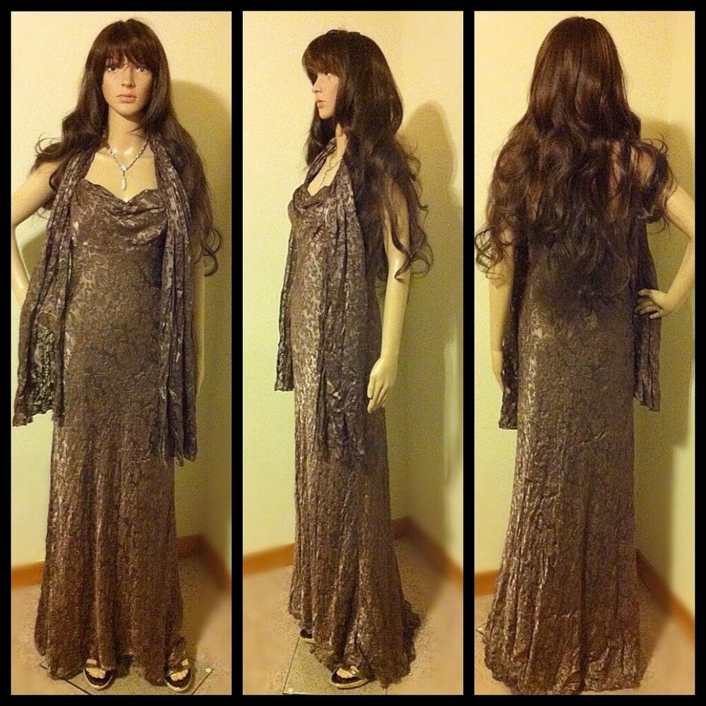 NWT Nicole Miller Brown Shimmering Evening Gown